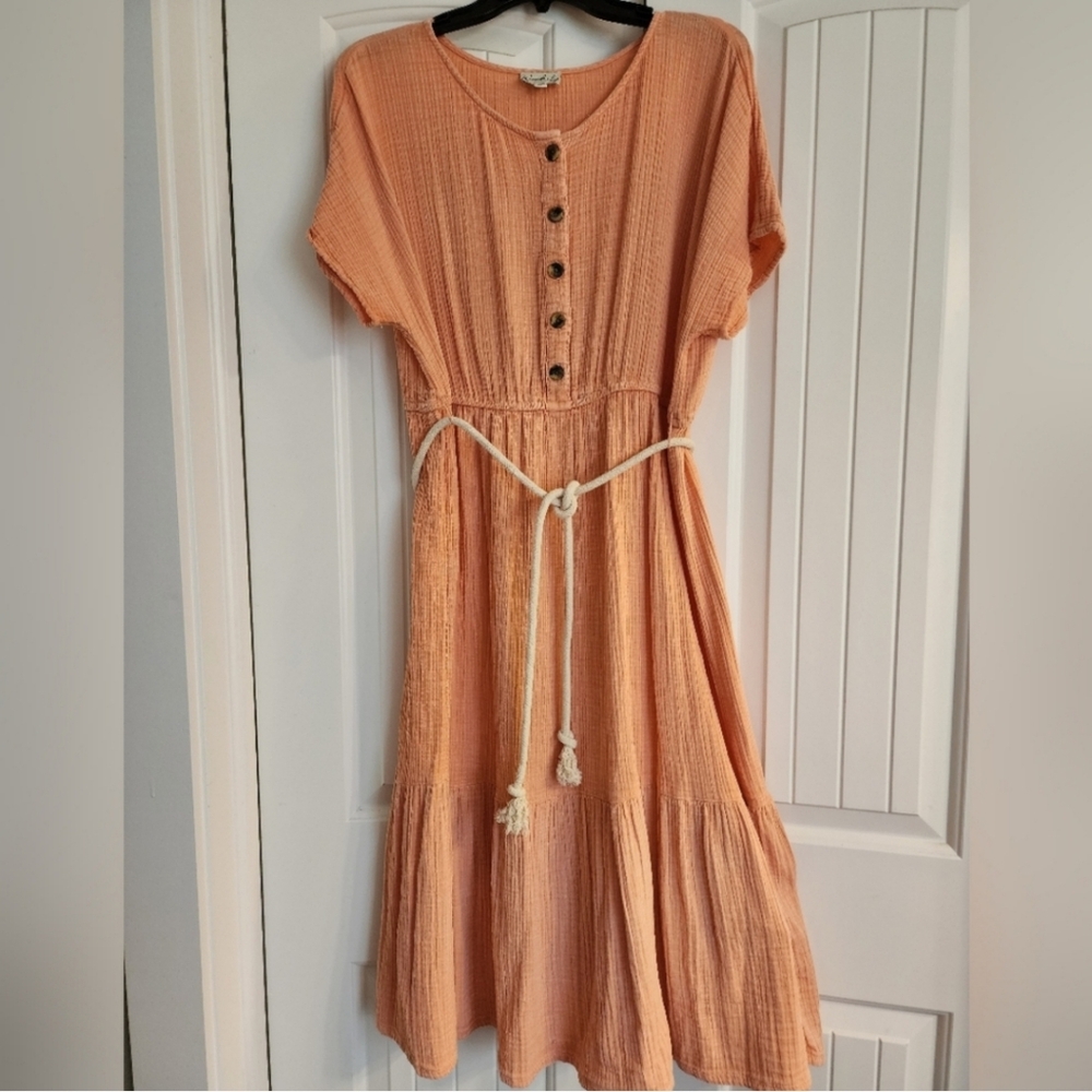 Short sleeve gauze midi dress
